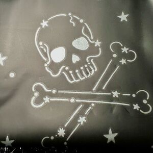 Halloween Black Metallic Silver Skull & Crossbone Witch Hay Peva Shower Curtain